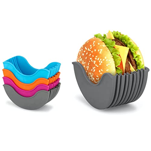 Addein 4Pcs Silikon Burger Holder, Einziehbarer Burger Halter, Wiederverwendbare Burger Box aus Silikon, Burger Fixed Box Geeignet für Burger-Liebhaber Erwachsene Und Kinder