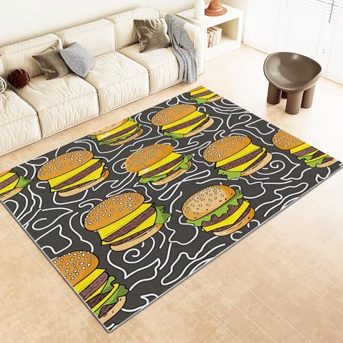 Srigzcaly Teppich rutschfeste für Wohnzimmer Esszimmer, Cheeseburger Linien Dekor Teppich für Schlafzimmer Kinderzimmer - Grau Kurzflor Flanell Teppiche Pflegeleicht Waschbare 180x240cm